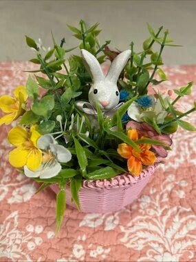 Easter Bunny Floral Basket - Pink, White, Yellow, Orange, Green